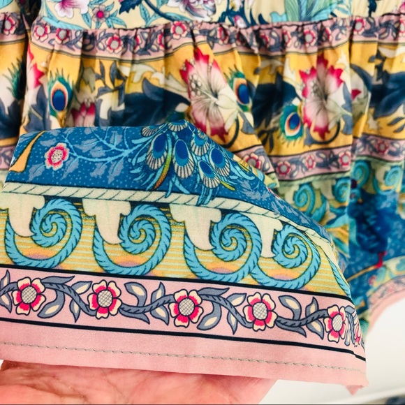 For Love Bell Colorful Peacock Floral Short Sleeve Blouse Women’s Size Large - Picture 12 of 14